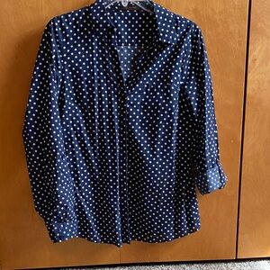The Limited Ladies Navy & White Polka Dot Shirt with roll tab cuffs.